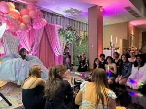Pink and gold balloon installation at the Hilton BWI quinceañera