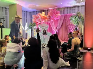 Foyer decorations welcoming guests to the quinceañera in BWI, MD